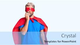  Presentation with super man - Colorful slide set enhanced with young-blond-man-wearing-super backdrop and a light blue colored foreground