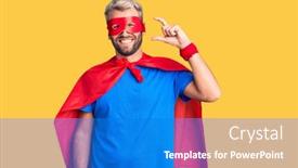  Presentation with super man - Slides enhanced with young-blond-man-wearing-super background and a cobalt blue colored foreground