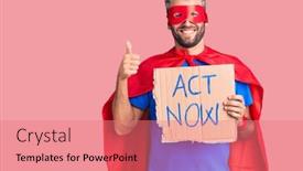  Presentation with super man - Colorful presentation theme enhanced with young-blond-man-wearing-super backdrop and a coral colored foreground