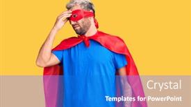  Presentation with super man - Slide set having young-blond-man-wearing-super background and a cobalt blue colored foreground