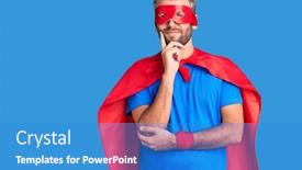  Presentation with super man - PPT layouts having young-blond-man-wearing-super background and a teal colored foreground