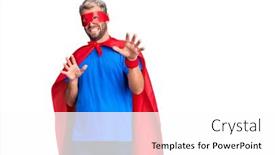  Presentation with super man - PPT theme featuring young-blond-man-wearing-super background and a white colored foreground