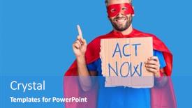  Presentation with super man - Presentation theme consisting of young-blond-man-wearing-super background and a teal colored foreground