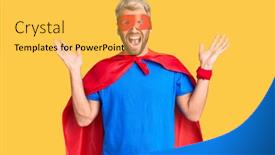  Presentation with super man - PPT theme featuring young-blond-man-wearing-super background and a yellow colored foreground