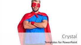 Presentation with super man - Colorful presentation theme enhanced with young-blond-man-wearing-super backdrop and a white colored foreground