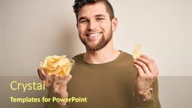  Presentation with blue eyes technology eye scan - Slide deck consisting of young-blond-man-with-beard background and a tawny brown colored foreground