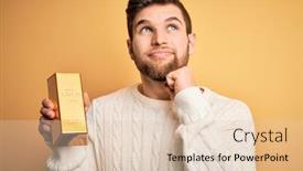  Presentation with blue gold - PPT theme enhanced with young-blond-man-with-beard background and a lemonade colored foreground