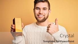  Presentation with gold man smile - Colorful slide deck enhanced with young-blond-man-with-beard backdrop and a lemonade colored foreground