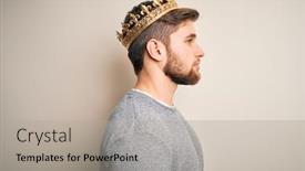  Presentation with king crown - Amazing presentation theme having young-blond-man-with-beard backdrop and a light gray colored foreground
