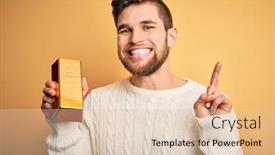  Presentation with blue gold - Beautiful theme featuring young-blond-man-with-beard backdrop and a lemonade colored foreground