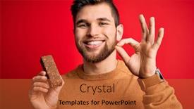  Presentation with protein bar - Amazing PPT theme having young-blond-man-with-beard backdrop and a red colored foreground