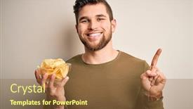  Presentation with blue eyes - Presentation design consisting of young-blond-man-with-beard background and a tawny brown colored foreground