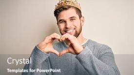  Presentation with king crown - PPT layouts consisting of young-blond-man-with-beard background and a gray colored foreground