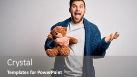  Presentation with teddy bear - Beautiful PPT layouts featuring young-blond-man-with-beard backdrop and a gray colored foreground