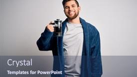  Presentation with coffe - Cool new slide deck with young-blond-man-with-beard backdrop and a ocean colored foreground