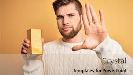  Presentation with blue gold - Beautiful slide set featuring young-blond-man-with-beard backdrop and a soft green colored foreground
