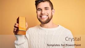  Presentation with blue gold - Presentation design having young-blond-man-with-beard background and a lemonade colored foreground
