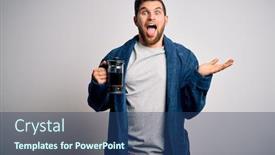  Presentation with coffe - PPT theme featuring young-blond-man-with-beard background and a ocean colored foreground