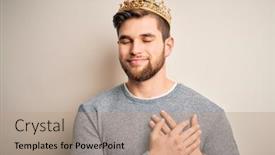  Presentation with king crown - Audience pleasing presentation consisting of young-blond-man-with-beard backdrop and a coral colored foreground