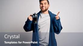  Presentation with coffe - Presentation design enhanced with young-blond-man-with-beard background and a ocean colored foreground