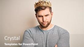  Presentation with king crown - Amazing PPT theme having young-blond-man-with-beard backdrop and a coral colored foreground