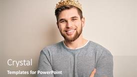  Presentation with king crown - Presentation design with young-blond-man-with-beard background and a coral colored foreground