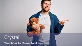  Presentation with teddy bear - Cool new slide deck with young-blond-man-with-beard backdrop and a ocean colored foreground