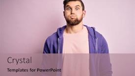  Presentation with blue pink - Cool new PPT layouts with young-blond-man-with-beard backdrop and a coral colored foreground