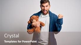  Presentation with teddy bear - Presentation design having young-blond-man-with-beard background and a gray colored foreground