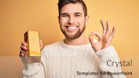  Presentation with blue gold - Slides enhanced with young-blond-man-with-beard background and a lemonade colored foreground