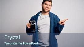  Presentation with coffe - Amazing theme having young-blond-man-with-beard backdrop and a ocean colored foreground