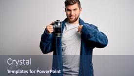  Presentation with coffe - Colorful PPT layouts enhanced with young-blond-man-with-beard backdrop and a ocean colored foreground