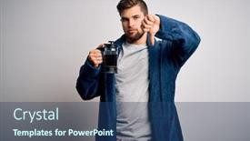  Presentation with coffe - Cool new slides with young-blond-man-with-beard backdrop and a ocean colored foreground