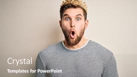  Presentation with king crown - Presentation design consisting of young-blond-man-with-beard background and a gray colored foreground