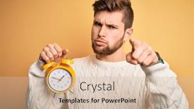  Presentation with alarm - Amazing PPT theme having young-blond-man-with-beard backdrop and a soft green colored foreground