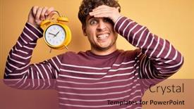  Presentation with clock face - Colorful PPT layouts enhanced with young-blond-man-with-curly backdrop and a violet colored foreground
