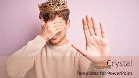  Presentation with king crown - Amazing slide set having young-blond-man-with-curly backdrop and a coral colored foreground