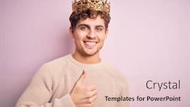  Presentation with king crown - PPT theme having young-blond-man-with-curly background and a lemonade colored foreground