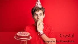  Presentation with curly hair - Amazing PPT theme having young-blond-man-with-curly backdrop and a red colored foreground