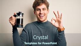  Presentation with curly hair - Colorful presentation design enhanced with young-blond-man-with-curly backdrop and a tawny brown colored foreground