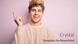  Presentation with king crown - Colorful PPT theme enhanced with young-blond-man-with-curly backdrop and a lemonade colored foreground