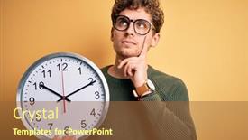  Presentation with clock face - Audience pleasing presentation design consisting of young-blond-man-with-curly backdrop and a tawny brown colored foreground