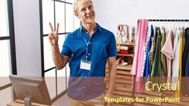  Presentation with boutique - Presentation theme enhanced with young-blond-man-working background and a  colored foreground
