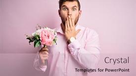  Presentation with hand holding flowers - Audience pleasing presentation theme consisting of young-blond-romantic-man backdrop and a lemonade colored foreground