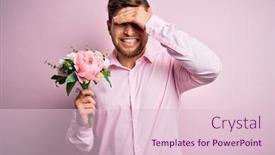  Presentation with hand holding flowers - Colorful PPT theme enhanced with young-blond-romantic-man backdrop and a lemonade colored foreground