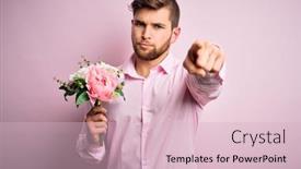  Presentation with hand holding flowers - Audience pleasing slide deck consisting of young-blond-romantic-man backdrop and a lemonade colored foreground