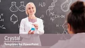  Presentation with chemistry formula - Amazing presentation design having young-blond-smiling-teacher backdrop and a gray colored foreground