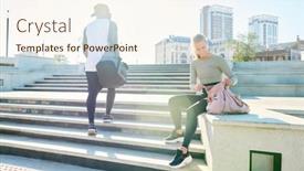  Presentation with concrete - Slides featuring young-blond-sportswoman-sitting background and a  colored foreground