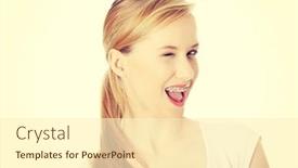  Presentation with student - PPT theme consisting of young blond student woman with big smile blinking background and a cream colored foreground