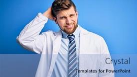  Presentation with blue eyes - Audience pleasing slide deck consisting of young-blond-therapist-man backdrop and a light blue colored foreground